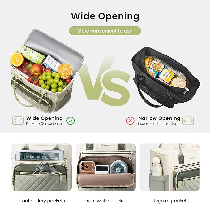 LOVEVOOK Insulated Lunch Bag Women,Wide Opening Adult Lunch Box Women with Cup Holder,Large Leakproof Cooler Bag for Work Picnic Beach Family College Mom,Lunch Teacher Tote Bag for Gift