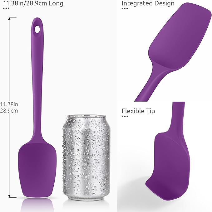 600ºF Heat Resistant Silicone Spoons: U-Taste Flexible Baking Spoon Spatula & Cooking Scoop Spoonula, Seamless Soft Kitchen Utensils for Serving, Scraping, Scooping in Non-Stick Cookware (Purple)