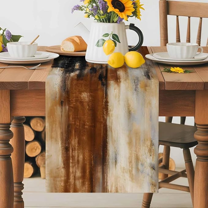 Black Brown Gradient Table Runners 90 Inches Long, Cotton Linen Fabric Table Runner Dresser Scarf, Retro Rustic Abstract Minimalist Art Tablerunner for Party/Kitchen/Dinner/Wedding Decor 13"x90"