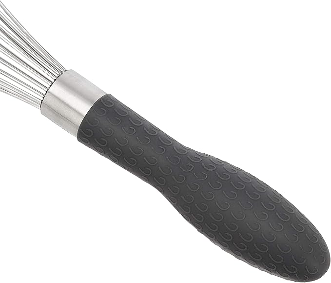Amazon Basics Stainless Steel Wire Whisk Set for Cooking, Different Sizes, Easy to Hold Ergonomic Handle, 3 Piece, Black/Silver
