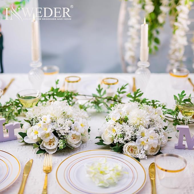 Flower Balls Centerpieces for Tables: 2 PCS White Flowers for Centerpieces Floral Arrangements Centerpiece for Wedding Party Celebration Home