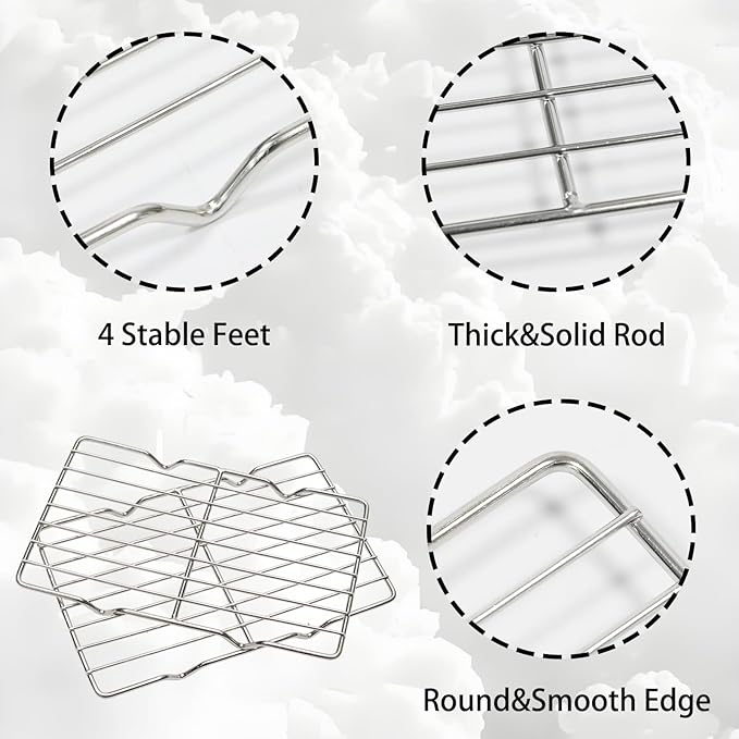 2 Pcs Stainless Steel Roasting Rack 5.3" x8.5" Wire Rack for Baking Sheet Heavy Duty Wire Grate Oven Roasting Grilling Cooking Racks with 4 Legs for Food