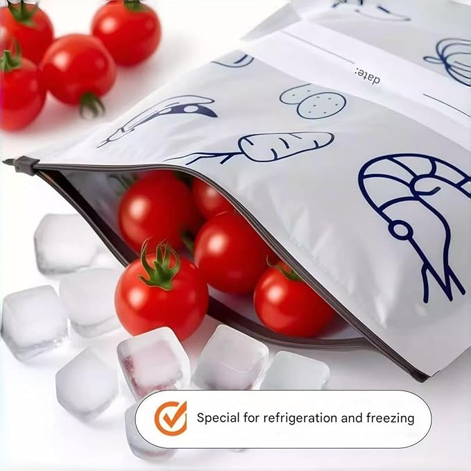 10 Bags per Set Reusable Aluminum Foil Sealable Storage Bags, New Resealable Vacuum Zipper Pouches for Food, Stand Up Foil Sealable Bags with Label and Zip Lock for Vegetable Fruit Meat (Small)