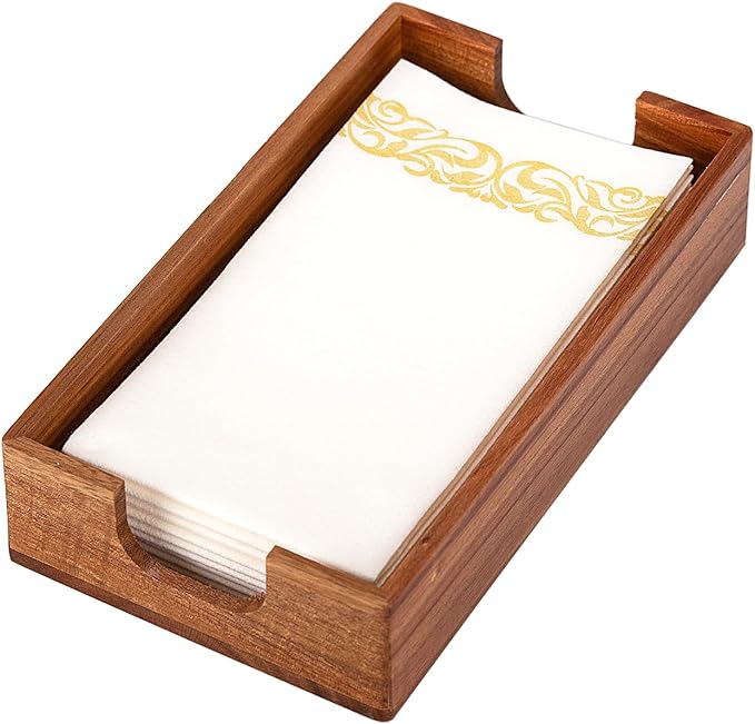 Napkin Holder for Bathroom, Acacia Guest Towel Holder, 4 Non Slip Pads, Disposable Hand Towel Tray for Bathroom, Wooden Paper Towel Dinner Napkin Holder for Table Party Bar Kitchen Accessories