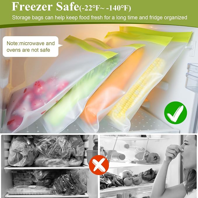 4 Pack Reusable Gallon Freezer Bags,Silicone Bags Reusable Storage Baggies,Food Storage Bags, Leakproof Food Storage Containers for Sandwich Snack Travel Picnic, Work, Home Use