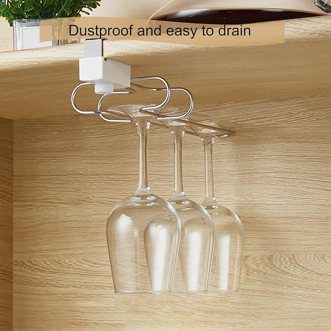 Wine Glass Holder, No Drilling Wine Glass Storage Organizer, Hanging Wine Glass Rack Under Cabinet, Stemware and Glassware Hanger and Organizer