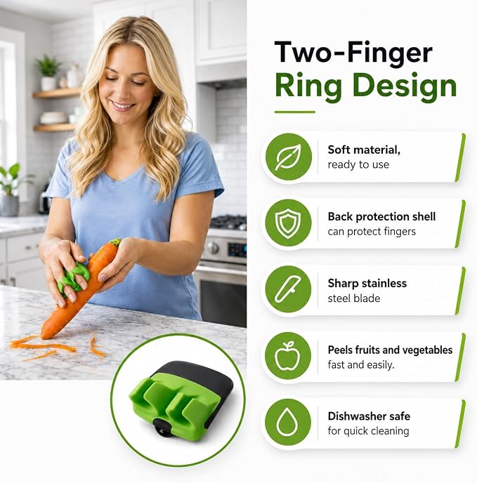 2-Finger Vegetable Peeler – Ergonomic Fruit & Vegetable Peeler with Secure Finger Grip, Sharp Stainless Steel Blade, Easy-Control Kitchen Peeling Tool for Carrots, Potatoes, Cucumbers & More