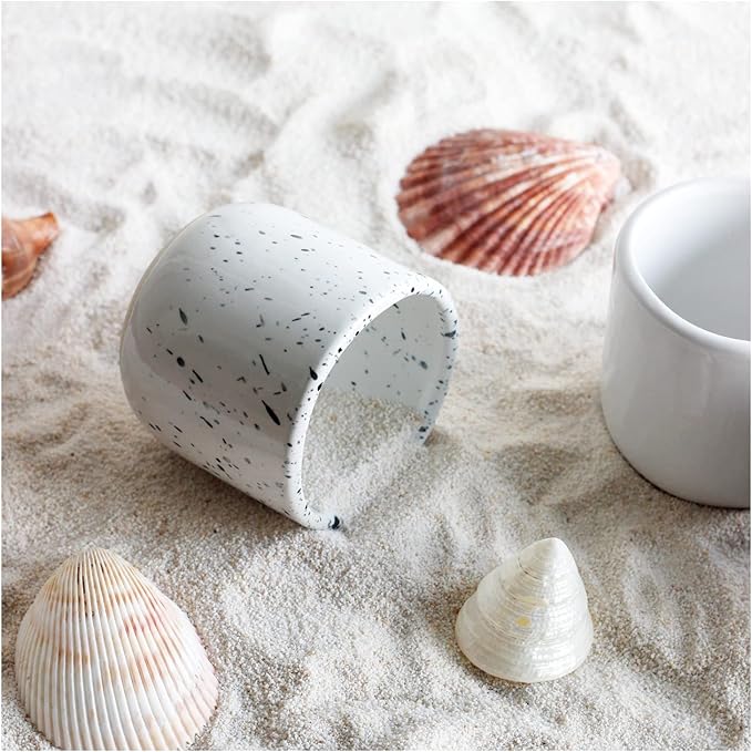 RoRo Handcrafted Ceramic Sipper Cups Set of 2-8 oz | White Glossy with Dark Speckles | Microwave & Dishwasher Safe | Compact Design for Coffee & Tea