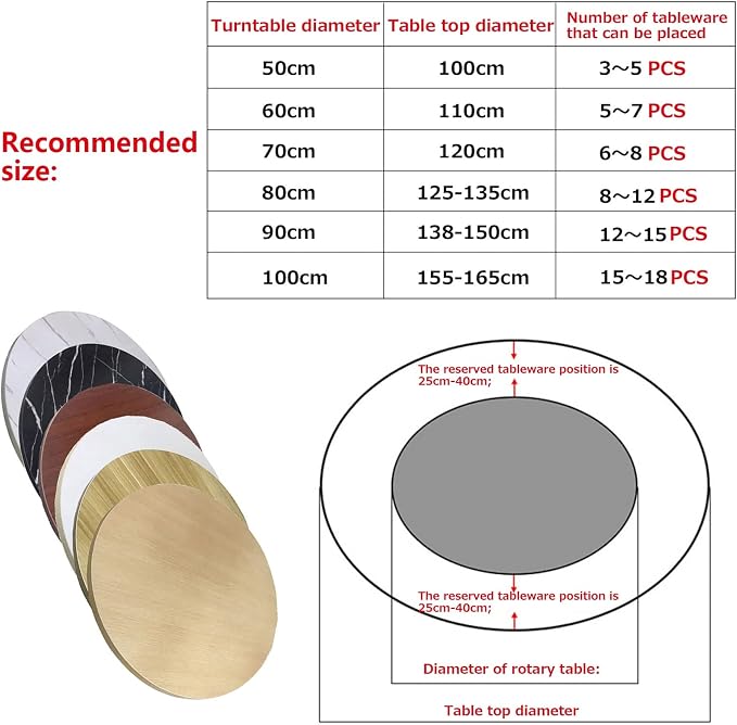 Wooden Turntable Large Dining Table Lazy Susan Turntable Round Ø 50cm-100cm - Kitchen Rotating Serving Plate, With Bearings, Stable, No Tilt, 360° Rotating Tray For Serving Food (Color : Red-brown,