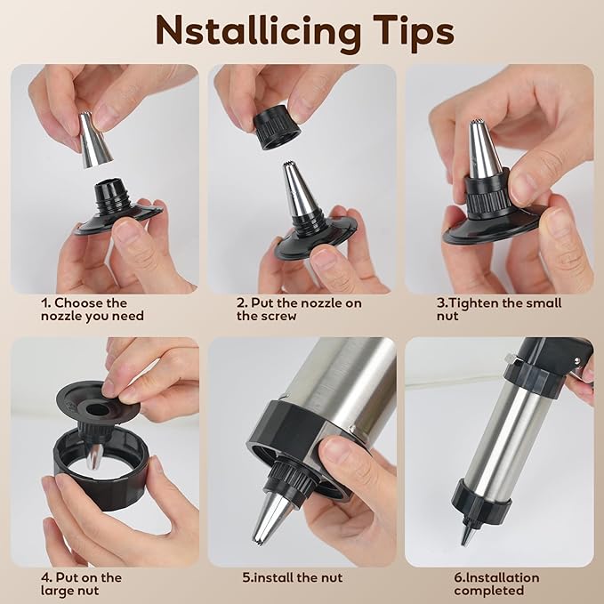 Cookie Press Gun Kit, Stainless Steel – 13 Discs + 8 Nozzles, Perfect for DIY Cookies & Decorating, Baking Gift for Women