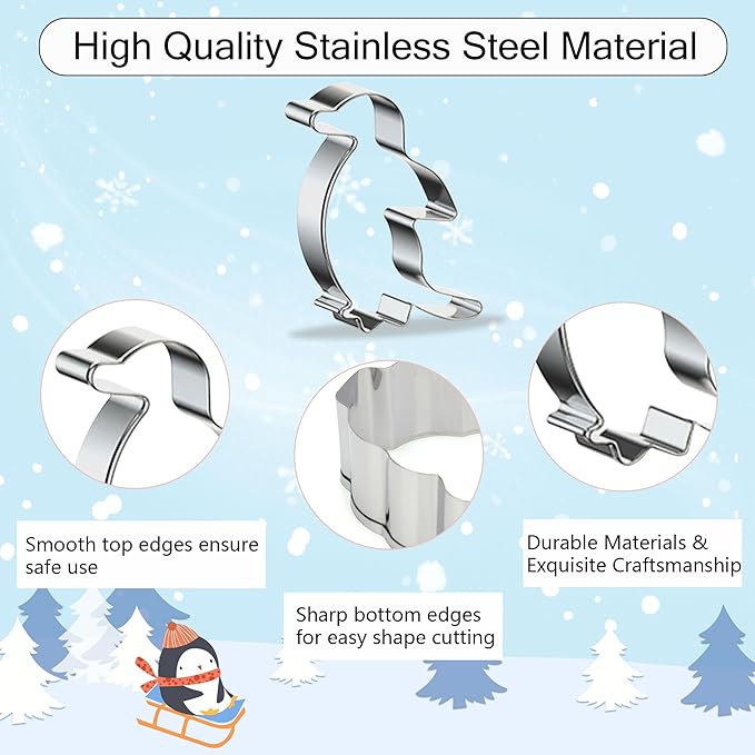 4 Pcs Penguin Cookie Cutters Set, Stainless Steel Arctic Animal Cookie Cutters Shapes Penguin Biscuit Cutters Molds for Baking Homemade Treats Birthday Party Supplies
