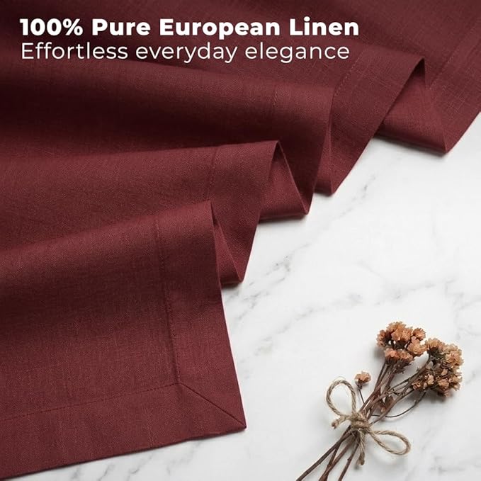 Classic Linen™ by D'Moksha Red Garnet Table Runner 60 Inches, 100% Pure Linen, Coffee Table Runner, 14 x 60 Inch for Dresser Tables- Summer, Father's Day