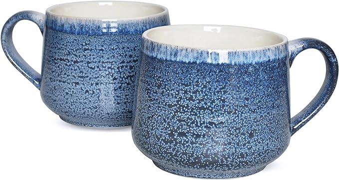 Bosmarlin Large Ceramic Wide Coffee Latte Mug Set of 2, 18 Oz, Blue Big Stoneware Tea Cup for Office and Home, Dishwasher and Microwave Safe (Blue, 2)