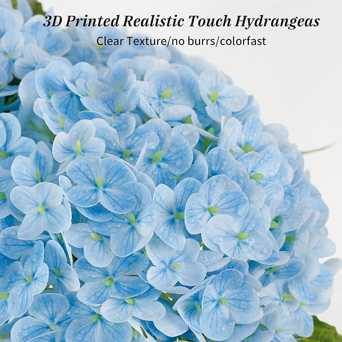 Leftover 21" Blue Hydrangea Artificial Flowers,3 Pcs Real Touch Hydrangea Flowers with 3 PCS Butterflies for Centerpiece Table Decorations,Floral Arrangements for Coffee Table Decor,Living Room Decor