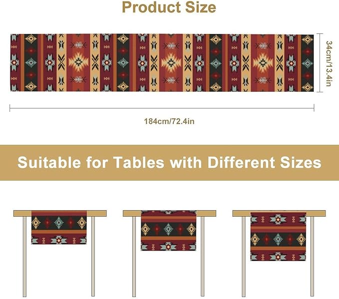 Aztec Table Runners,Red Southwestern Ethnic Aztec Tribal Geometric Table Runners for Kitchen Dining Table Decoration for Home Party Decor 13x72 Inch