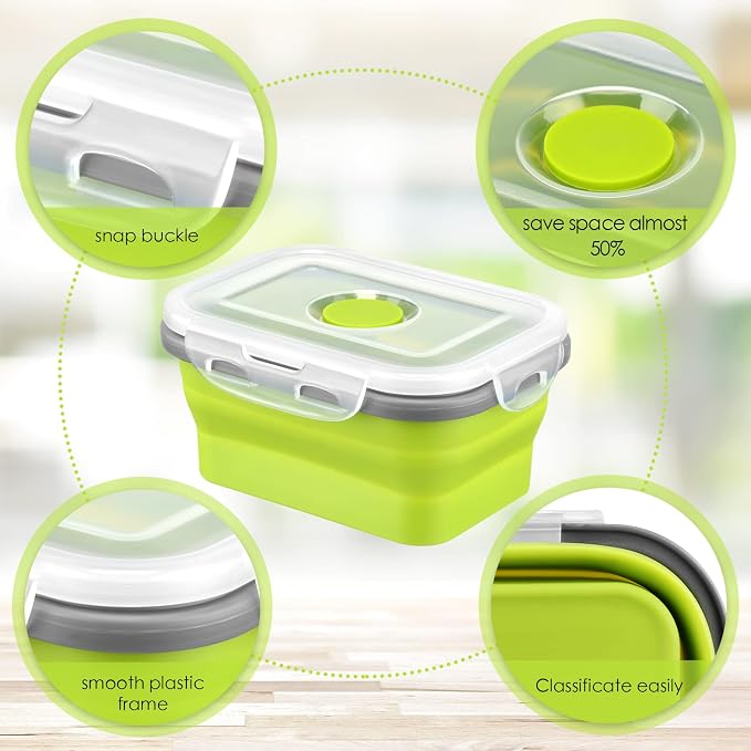 8 Pcs Small Silicone Collapsible Food Storage Containers with Airtight Lids Stacking Silicone Meal Prep Lunch Containers for Kitchen, Traveling, Leftover, Microwave Freezer Dishwasher Safe, 4 Colors