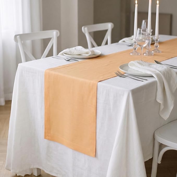 Solino Home Linen Table Runner 90 Inches Long - 100% Pure Linen Peach Table Runner 14 x 90 Inch for Spring, Summer - Fete