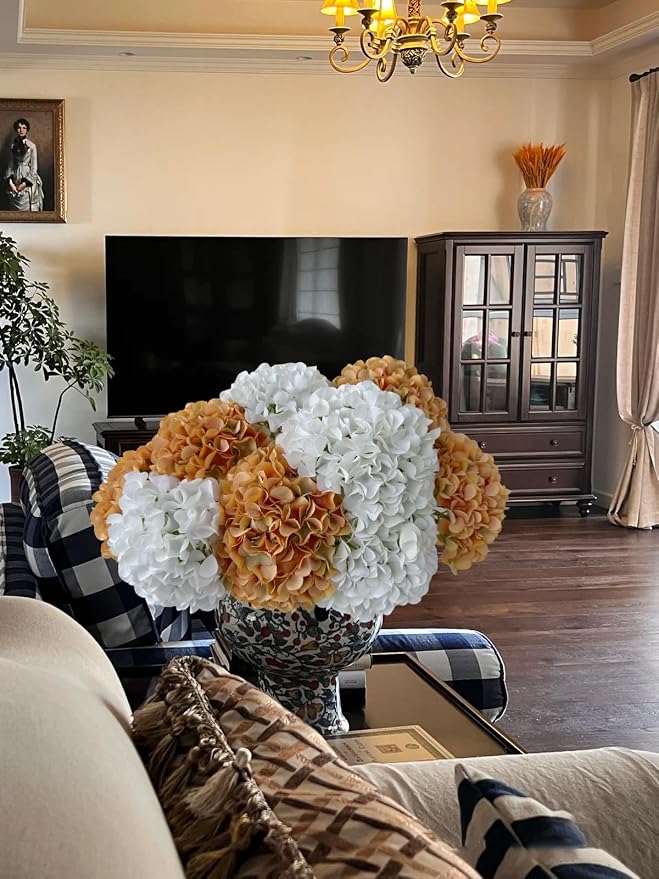 ZYTUYO 5 Pcs Pure White Silk Hydrangeas Artificial Flower Boho Dried Touch 20'' Faux Hydrangeas for Indoor Home Decor Kitchen Living Room Outdoor Porch Wedding Flower Arrangement