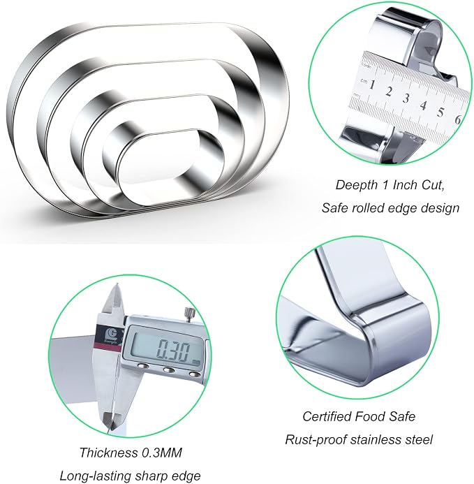 Pill Capsule Long Oval Cookie Cutters - 5 Inch, 4 Inch, 3 Inch, 2 Inch - Geometric Frame Plaque Cookie Cutter Set Fondant Biscuit Molds - Stainless Steel