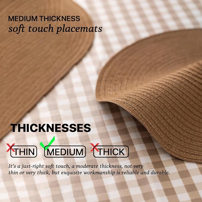 Round Placemats Set of 6 Woven Placemats Washable Braided Table Mats for Dining Table Heat Resistant Non-Slip Circle Place Mats(Brown)