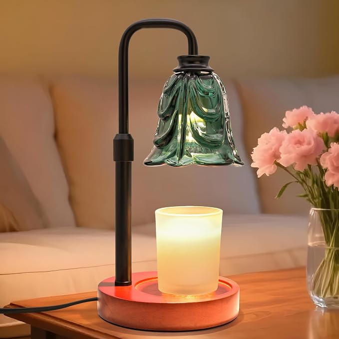 XJZJY Candle Warmer Lamp with Timer Dimmer, Adjustable Height Green Tulip Candle Wax Warmer, Christmas Birthday Gift for Mom Women, House Warming Gifts for New Home Bedroom Decor,Emerald Green