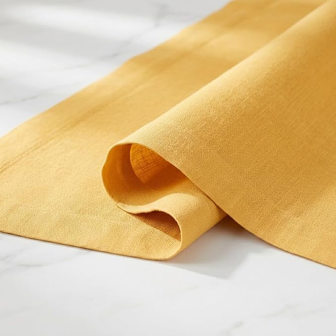 Solino Home Linen Table Runner 90 Inches Long - 100% Pure Linen Mustard Yellow Table Runner 14 x 90 Inch for Spring, Summer - Fete