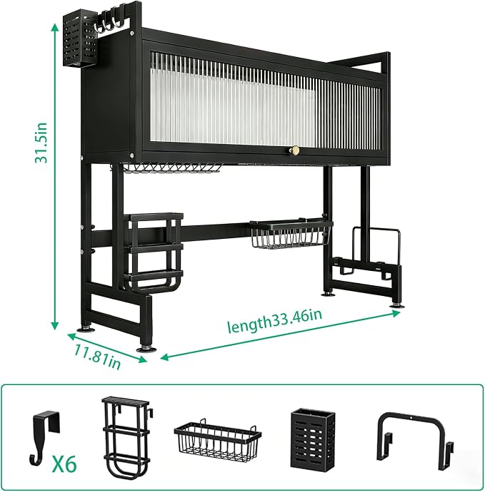 Over the Sink Dish Drainer Drying Rack, Dish Rack Over Sink, Piano Finish, Modern Dish Racks, for Dishes, Glasses, Bowls, and Cutlery