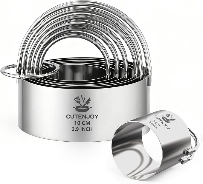6 Pcs Large Cookie Cutters (2, 2.3, 2.8, 3.14, 3.54, 3.9 Inch), Round Biscuit Cutter Set with Handle and Big Ring, Professional Baking Dough Cutter Tools for Cakes, Sandwiches, Donuts, Dumplings
