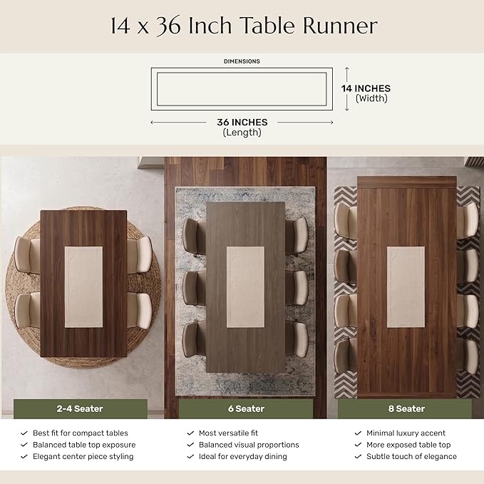 Solino Home Linen Natural Table Runner 36 Inches - 100% Pure Linen Small Table Runner 14 x 36 Inch Ideal for Dresser and Coffee Tables - Spring, Summer - Fete
