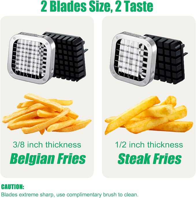 French Fry Cutter, Heavy Duty Potato Slicer, Stainless Steel Potato Chopper Set with 1/2 and 1/4 Inch Blades for Sweet Potato, Carrot, Yam, Cucumbers