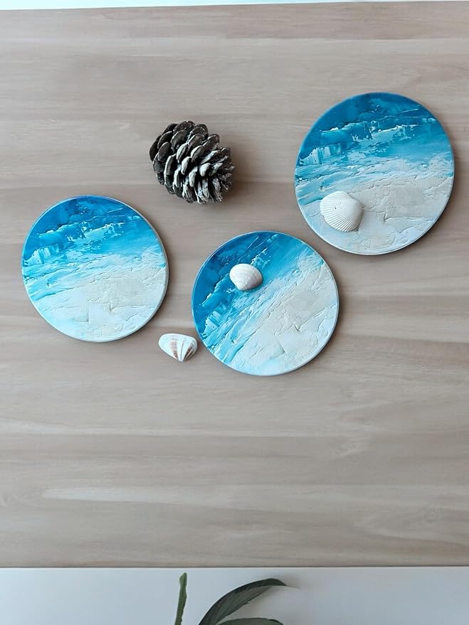 Colorful Ceramic Marble Coasters Set of 6, Cute Moisture Absorbing Coaster, Coffee Table Decor, Stone Absorbent Drink Coasters