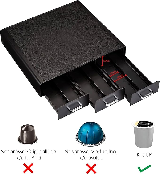Amazon Basics K-Cup Compatible Coffee Pod Storage Drawer, 3 Easy-Open Drawers, 36 Pod Capacity, Black (Pack of 6)