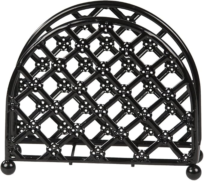 Home Basics Steel Heavyweight Lattice Collection Napkin Holder , Black Finish , 5.5”x5”x2.5”