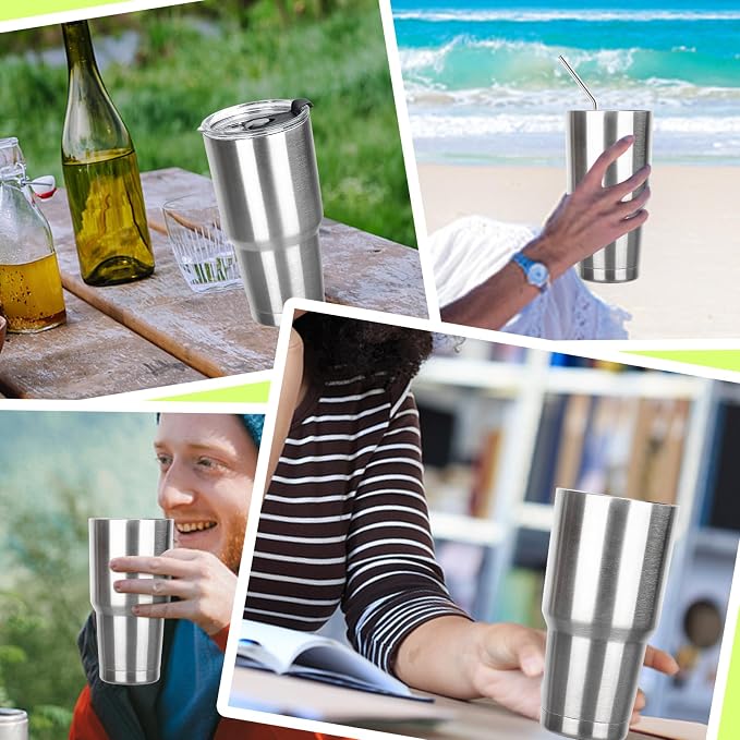 30 oz Tumbler with Lids and Straws Double Wall Insulated Tumbler Cup,Stainless Steel Leak-proof Thermal Coffee Tumbler Powder Coated Travel Mug for Cold and Hot Beverages,Silver