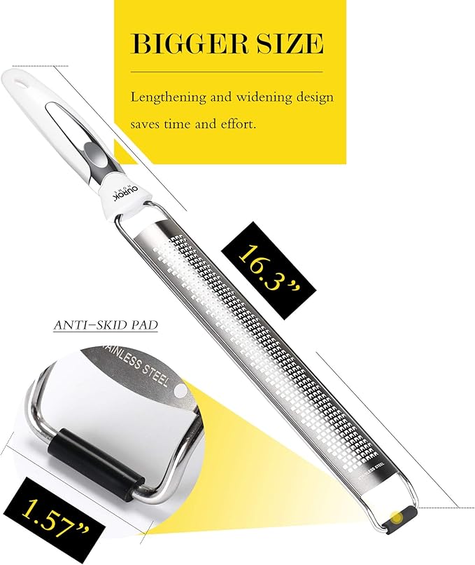 Ourokhome Kitchen Lemon Zester, Stainless Steel Hand Held Parmesan Cheese Grater for Ginger, Chocolate, Coconut, Lime, Nutmeg, Citrus, Fruit, Vegetable with Cleaning Brush, Dishwasher safe, White