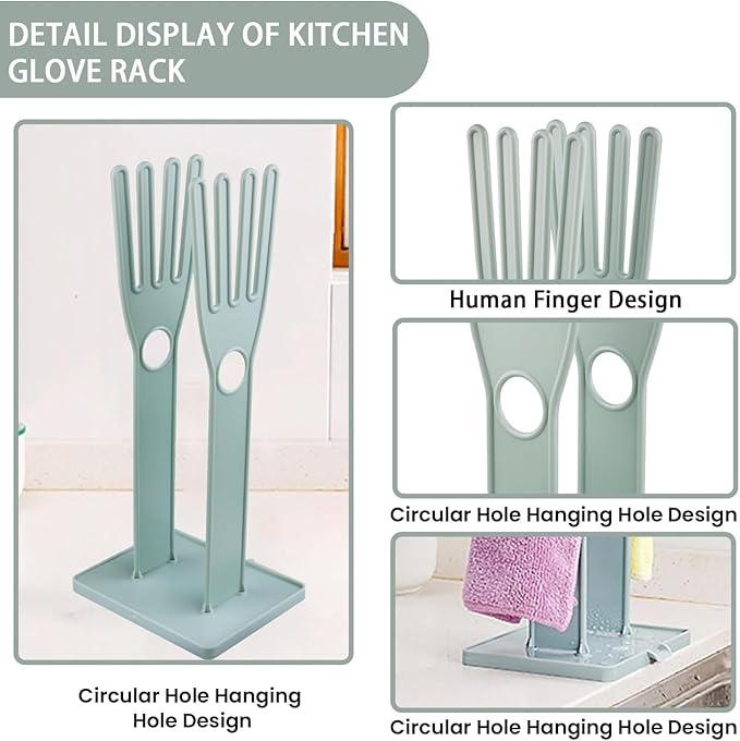 Kitchen Gloves Holder Plastic Mitten Drying Stand Reusable Dishwashing Glove Rack Sink Side Organizer Holder-Blue