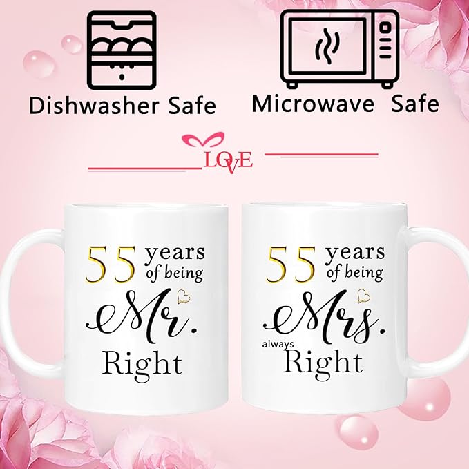 55th Anniversary Coffee Mugs Set of 2, 55 Year Anniversary Wedding Gifts Decorations for Couple Parents Grandparents Men Women Husband Wife Him Her, Gift Box Packaging, 11oz