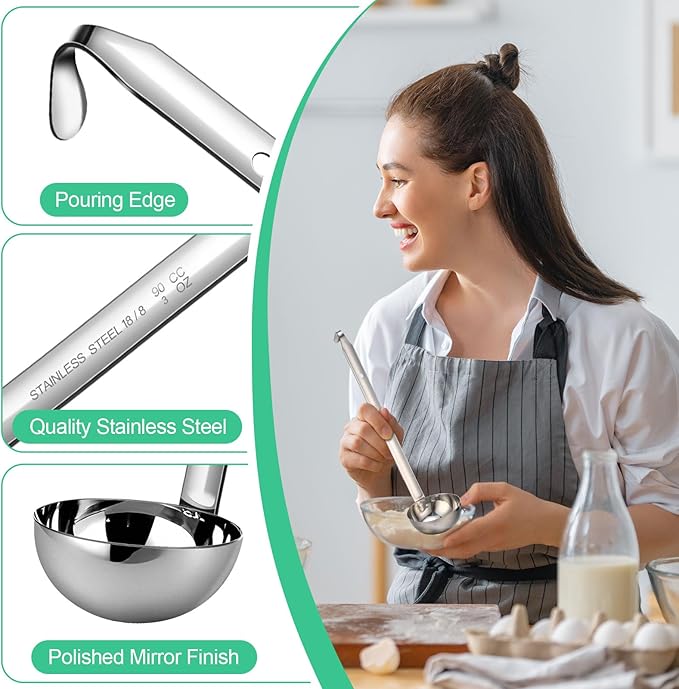 meekoo 1 Pieces Stainless Steel Ladle Soup Handle Ladle with Pouring Rim for Kitchen Cooking Soup Sauce (3 oz)