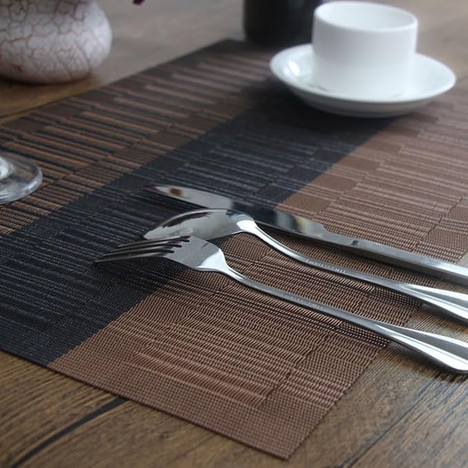 Place Mats Indoor Set of 6 Washable Outdoor Placemats Easy to Clean PVC Placemat (Coffee)