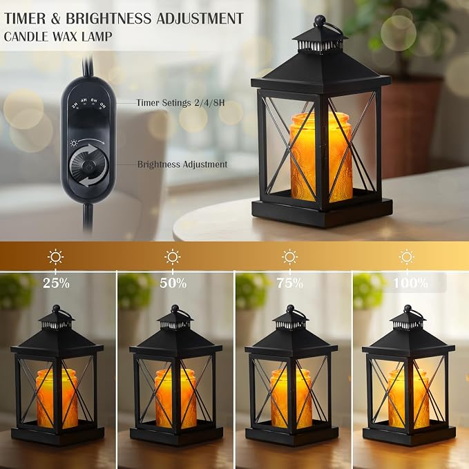 Candle Warmer Lamp with Timer, Dimmable Candle Lamp, Compatible with 3 Wick Candles, Vintage Lamp Candle Warmer for Bedroom Home Living Room Decor, Wax Melt Warmer with 2 Bulbs (Black)