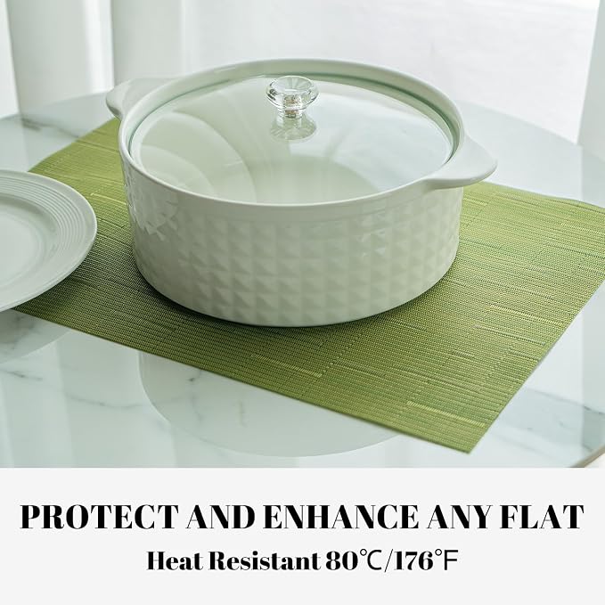 Placemats Set of 12 Vinyl/Plastic Woven Place Mats for Kitchen Table Indoor/Outdoor Washable Placemat Wipeable Dining Table Mats (Oliver Green,12)