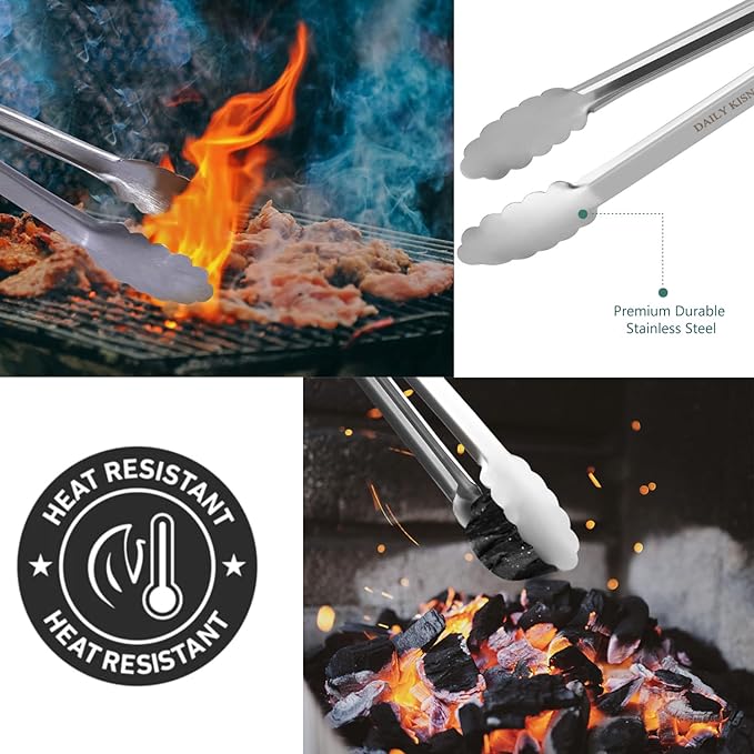 Grill Tongs, 17 Inch Extra Long BBQ Tongs, Premium Stainless Steel Metal Tongs for Cooking, Grilling, Barbecue/BBQ, Buffet (17", 1PC) | For Cooking/Serving/Grilling | Heat-Resistant | Dishwasher Safe