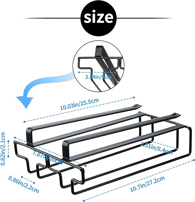 Wine Glass Rack Under Cabinet Drilling Free No Screw Steamware Holder Under Shelf Metal Wine Glasses Holders 304 Stainless Steel Hanger Storage Organizer Hanging Glass Fit for Bar Kitchen 2 Rows Black