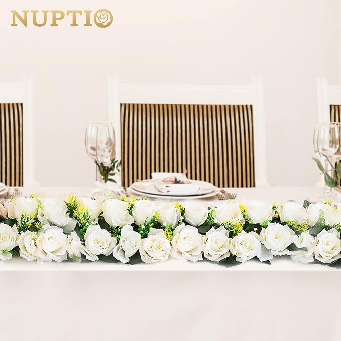 NUPTIO Wedding Floral Centerpieces for Tables - 6 Pcs 19.6in Long Spring Flower Arrangements Artificial Centerpiece, Elegant White Fake Rose Flowers Arrangement for Party Weddings Dining Table