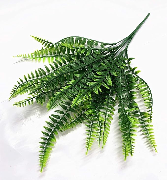 Artificial Boston Ferns Plants, Plastic Persian Grass Faux Shrubs Fake Leaves Simulation Greenery Bushes Home Outdoor Indoor Garden Wedding Decoration Office Yard Verandah Planter Filler – 4 Pack
