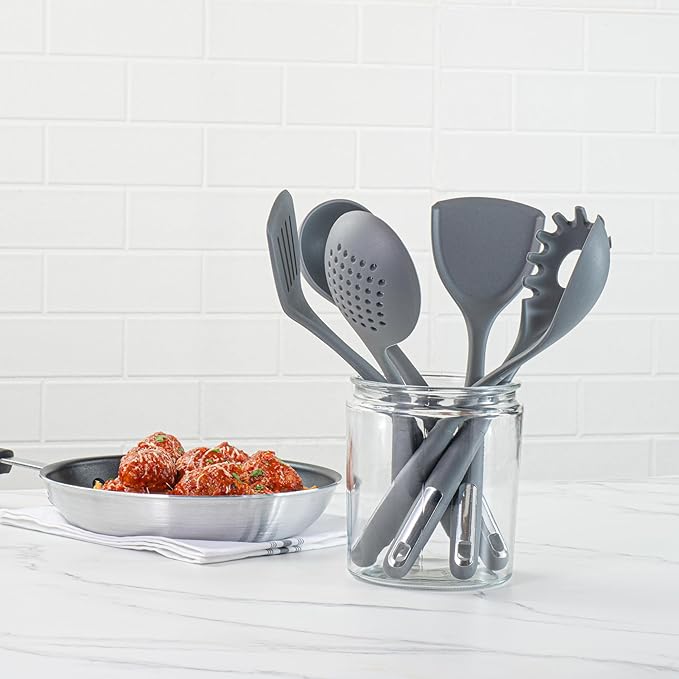 Met Lux Kitchen Utensil Sets, 10 Silicone Utensil Sets- 6 Pieces Per Set, High-Heat Tolerance, Dark Gray Silicone Kitchen Utensils, For No-Stick Cookware - Restaurantware