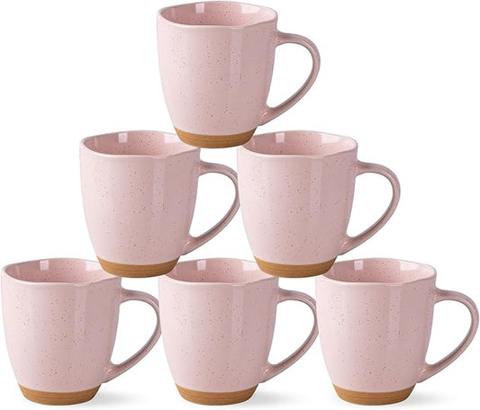 AmorArc 12oz Ceramic Coffee Mugs set of 6, Stylish Coffee Mugs with Rustic Terracotta Underside for Latte/Cappuccino/Milk/Cocoa, Dishwasher&Microwave Safe,