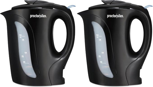Proctor Silex Electric Tea Kettle, Water Boiler & Heater Auto-Shutoff & Boil-Dry Protection, 1000 Watts for Fast Boiling, 1 Liter, Black (K2071PS) (Pack of 2)