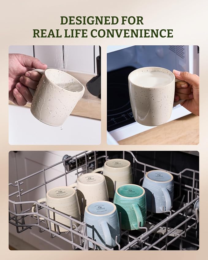 famiware Coffee Mugs Set of 6, Meteor 13 oz Ceramic Mug Cup Set with Handle for Coffee, Tea, Cappuccino, Latte, Milk, Creamy White