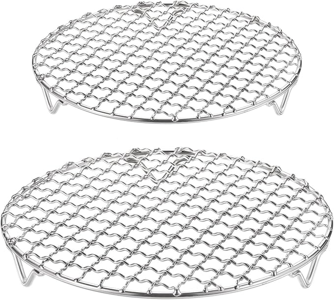 2Pcs Round Cooling Rack Stainless Baking Grill Rack Wire Oven Racks for Baking Cooking Steaming Circular Cooking Tray BBQ Air Fryer Pressure Cooker 15 cm + 18cm
